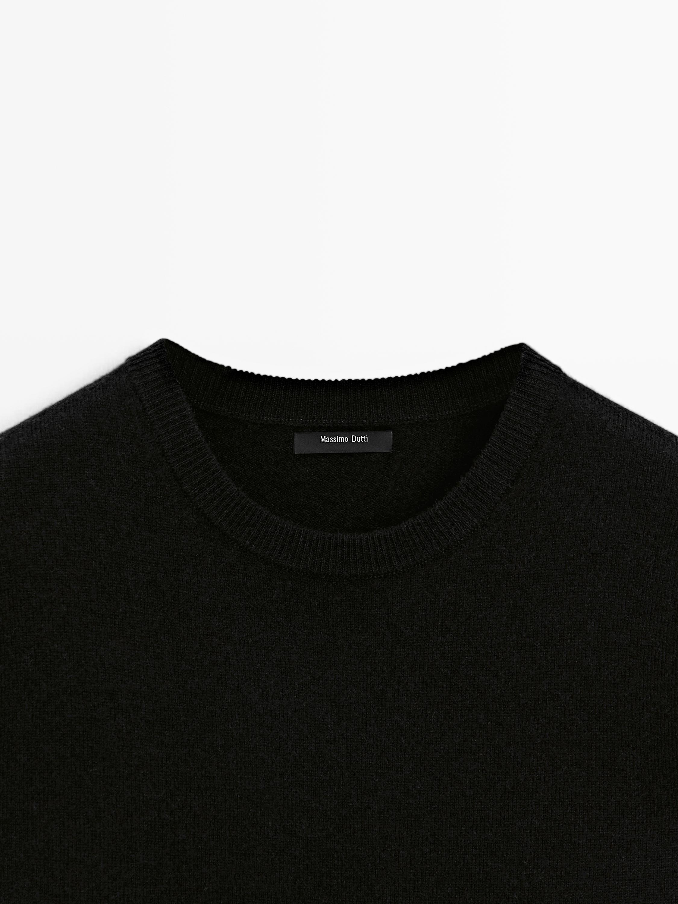 Wool blend crew neck knit sweater